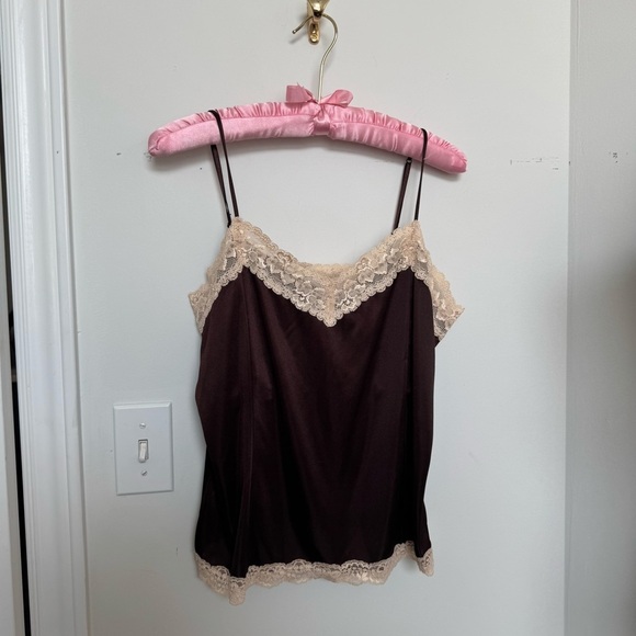 Elegant vintage Lace Trim Brown Camisole fairycore earthy artsy boho coquette L - Picture 2 of 6